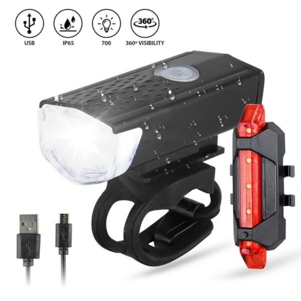 פנס אופניים + נצנץ אחורי עמיד במים עם תאורת LED